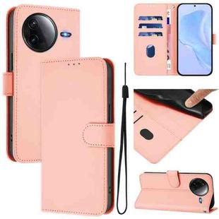 For Redmi K80 / K80 Pro Skin Feel Solid Color Leather Phone Case with Lanyard(Pink)