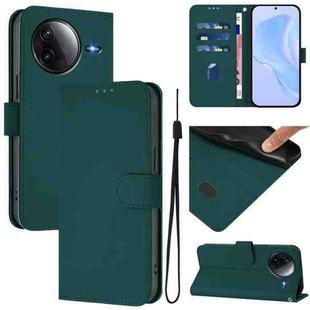 For Redmi K80 / K80 Pro Skin Feel Solid Color Leather Phone Case with Lanyard(Dark Green)