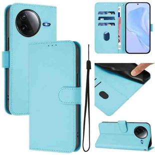 For Redmi K80 / K80 Pro Skin Feel Solid Color Leather Phone Case with Lanyard(Sky Blue)