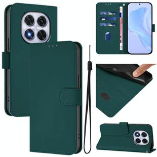 For Redmi Note 14 Pro 4G Skin Feel Solid Color Leather Phone Case with Lanyard(Dark Green)