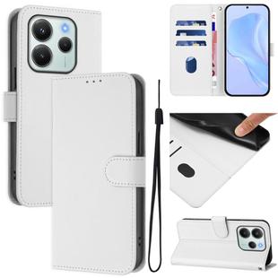 For Redmi Note 14 4G EU 164.84mm Skin Feel Solid Color Leather Phone Case with Lanyard(White)