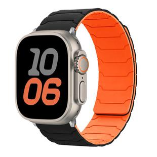 For Apple Watch 46mm / 49mm / 45mm / 44mm Magnetic Silicone Watch Band(Black+Orange)