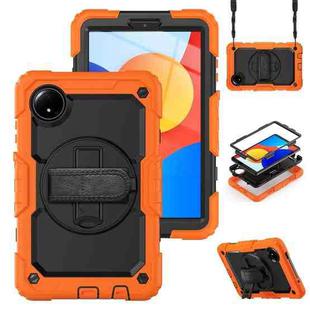 For Xiaomi Redmi Pad SE 8.7 2024 Turntable Holder Silicone Hybrid PC Tablet Case with Shoulder Strap(Orange+Black)