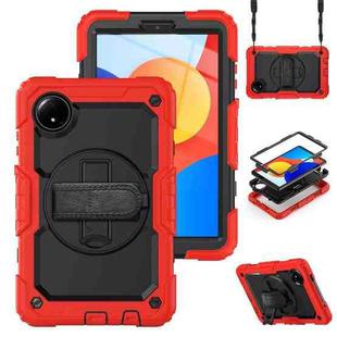 For Xiaomi Redmi Pad SE 8.7 2024 Turntable Holder Silicone Hybrid PC Tablet Case with Shoulder Strap(Red+Black)