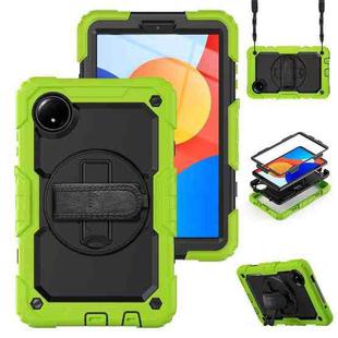 For Xiaomi Redmi Pad SE 8.7 2024 Turntable Holder Silicone Hybrid PC Tablet Case with Shoulder Strap(Yellow Green+Black)