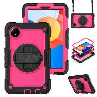 For Xiaomi Redmi Pad SE 8.7 2024 Turntable Holder Silicone Hybrid PC Tablet Case with Shoulder Strap(Black+Rose Red)