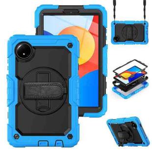 For Xiaomi Redmi Pad SE 8.7 2024 Turntable Holder Silicone Hybrid PC Tablet Case with Shoulder Strap(Light Blue+Black)