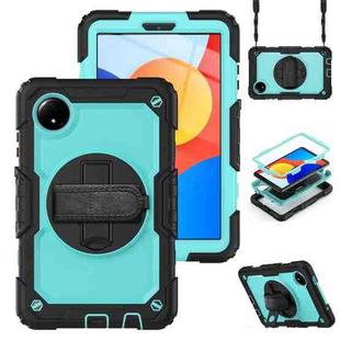 For Xiaomi Redmi Pad SE 8.7 2024 Turntable Holder Silicone Hybrid PC Tablet Case with Shoulder Strap(Black+Light Blue)