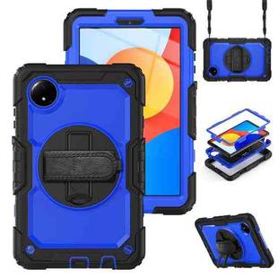 For Xiaomi Redmi Pad SE 8.7 2024 Turntable Holder Silicone Hybrid PC Tablet Case with Shoulder Strap(Black+Dark Blue)