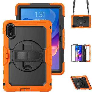 For Xiaomi Redmi Pad 2 Turntable Holder Silicone Hybrid PC Tablet Case with Shoulder Strap(Orange+Black)