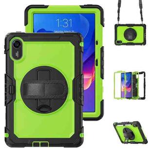 For Xiaomi Redmi Pad 2 Turntable Holder Silicone Hybrid PC Tablet Case with Shoulder Strap(Black+Yellow Green)