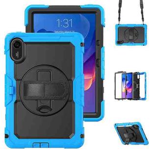 For Xiaomi Redmi Pad 2 Turntable Holder Silicone Hybrid PC Tablet Case with Shoulder Strap(Light Blue+Black)