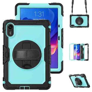 For Xiaomi Redmi Pad 2 Turntable Holder Silicone Hybrid PC Tablet Case with Shoulder Strap(Black+Light Blue)