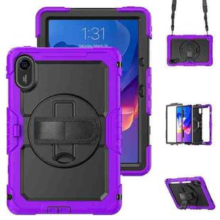 For Xiaomi Redmi Pad 2 Turntable Holder Silicone Hybrid PC Tablet Case with Shoulder Strap(Purple+Black)
