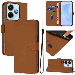 For Xiaomi Poco M6 4G Skin Feel Solid Color Leather Phone Case with Lanyard(Brown)