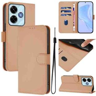 For Xiaomi Poco M6 4G Skin Feel Solid Color Leather Phone Case with Lanyard(Nude)