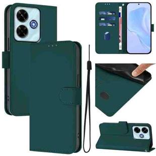 For Xiaomi Poco M6 4G Skin Feel Solid Color Leather Phone Case with Lanyard(Dark Green)