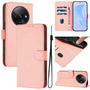 For Xiaomi Poco C61 4G Global Skin Feel Solid Color Leather Phone Case with Lanyard(Pink)