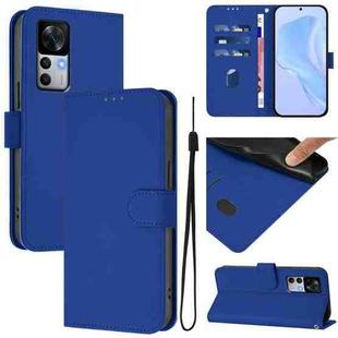 For Xiaomi 12T / 12T Pro Skin Feel Solid Color Leather Phone Case with Lanyard(Dark Blue)