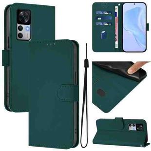 For Xiaomi 12T / 12T Pro Skin Feel Solid Color Leather Phone Case with Lanyard(Dark Green)