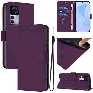 For Xiaomi 12T / 12T Pro Skin Feel Solid Color Leather Phone Case with Lanyard(Violet)