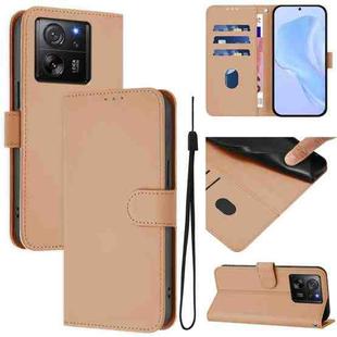 For Xiaomi 13T Pro Global / 13T Global Skin Feel Solid Color Leather Phone Case with Lanyard(Nude)