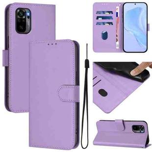 For Xiaomi Poco M5s Skin Feel Solid Color Leather Phone Case with Lanyard(Lavender Purple)