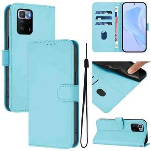 For Xiaomi Poco X3 GT Skin Feel Solid Color Leather Phone Case with Lanyard(Sky Blue)