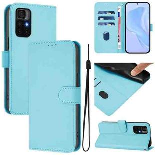 For Xiaomi Poco M4 Pro 5G Skin Feel Solid Color Leather Phone Case with Lanyard(Sky Blue)