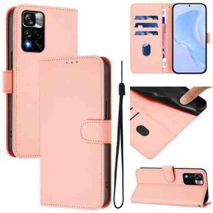 For Xiaomi Poco X4 NFC 5G Skin Feel Solid Color Leather Phone Case with Lanyard(Pink)