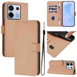 For Xiaomi Poco X6 5G Global Skin Feel Solid Color Leather Phone Case with Lanyard(Nude)