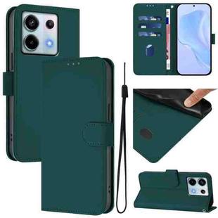 For Xiaomi Poco X6 5G Global Skin Feel Solid Color Leather Phone Case with Lanyard(Dark Green)