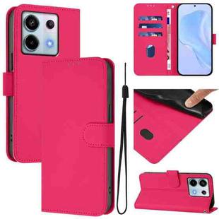 For Xiaomi Poco X6 5G Global Skin Feel Solid Color Leather Phone Case with Lanyard(Rose Red)