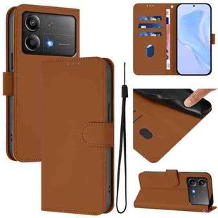 For Xiaomi Poco X6 Neo 5G Global Skin Feel Solid Color Leather Phone Case with Lanyard(Brown)