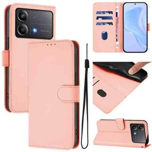 For Xiaomi Poco X6 Neo 5G Global Skin Feel Solid Color Leather Phone Case with Lanyard(Pink)