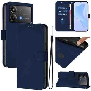 For Xiaomi Poco X6 Neo 5G Global Skin Feel Solid Color Leather Phone Case with Lanyard(Navy Blue)