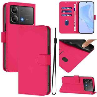 For Xiaomi Poco X6 Neo 5G Global Skin Feel Solid Color Leather Phone Case with Lanyard(Rose Red)