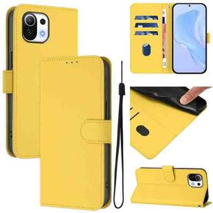 For Xiaomi Mi 11 Lite 5G Skin Feel Solid Color Leather Phone Case with Lanyard(Lemon Yellow)