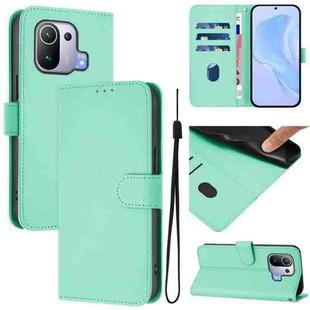 For Xiaomi Mi 11 Pro Skin Feel Solid Color Leather Phone Case with Lanyard(Mint Green)