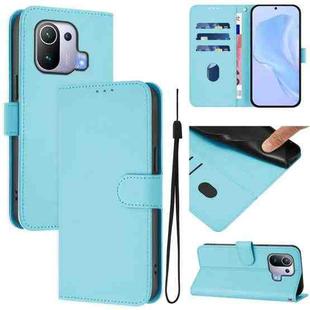 For Xiaomi Mi 11 Pro Skin Feel Solid Color Leather Phone Case with Lanyard(Sky Blue)