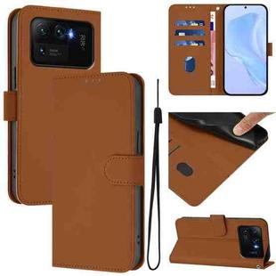 For Xiaomi Mi 11 Ultra Skin Feel Solid Color Leather Phone Case with Lanyard(Brown)