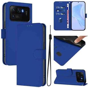 For Xiaomi Mi 11 Ultra Skin Feel Solid Color Leather Phone Case with Lanyard(Dark Blue)