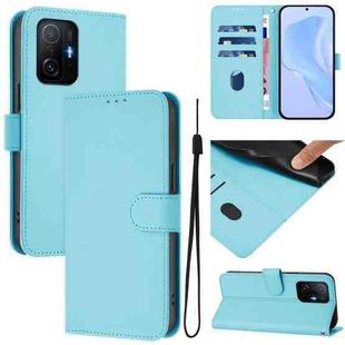 For Xiaomi 11T / 11T Pro Skin Feel Solid Color Leather Phone Case with Lanyard(Sky Blue)