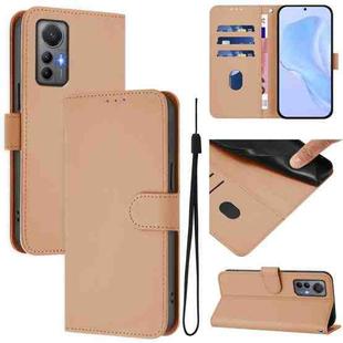 For Xiaomi 12 Lite Skin Feel Solid Color Leather Phone Case with Lanyard(Nude)