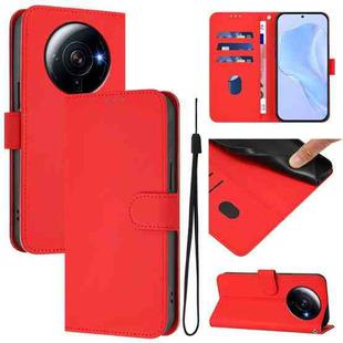 For Xiaomi 12S Ultra Skin Feel Solid Color Leather Phone Case with Lanyard(Red)