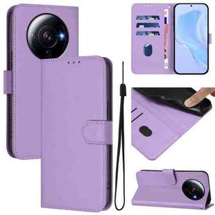 For Xiaomi 12S Ultra Skin Feel Solid Color Leather Phone Case with Lanyard(Lavender Purple)