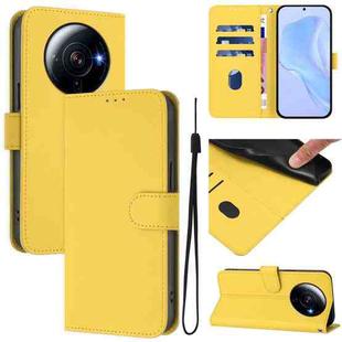 For Xiaomi 12S Ultra Skin Feel Solid Color Leather Phone Case with Lanyard(Lemon Yellow)