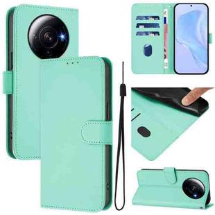 For Xiaomi 12S Ultra Skin Feel Solid Color Leather Phone Case with Lanyard(Mint Green)