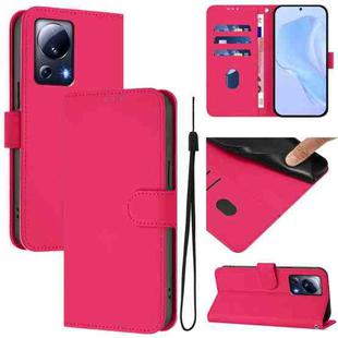 For Xiaomi 13 Lite 5G Global / Civi 2 Skin Feel Solid Color Leather Phone Case with Lanyard(Rose Red)