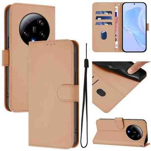 For Xiaomi 13 Ultra Skin Feel Solid Color Leather Phone Case with Lanyard(Nude)